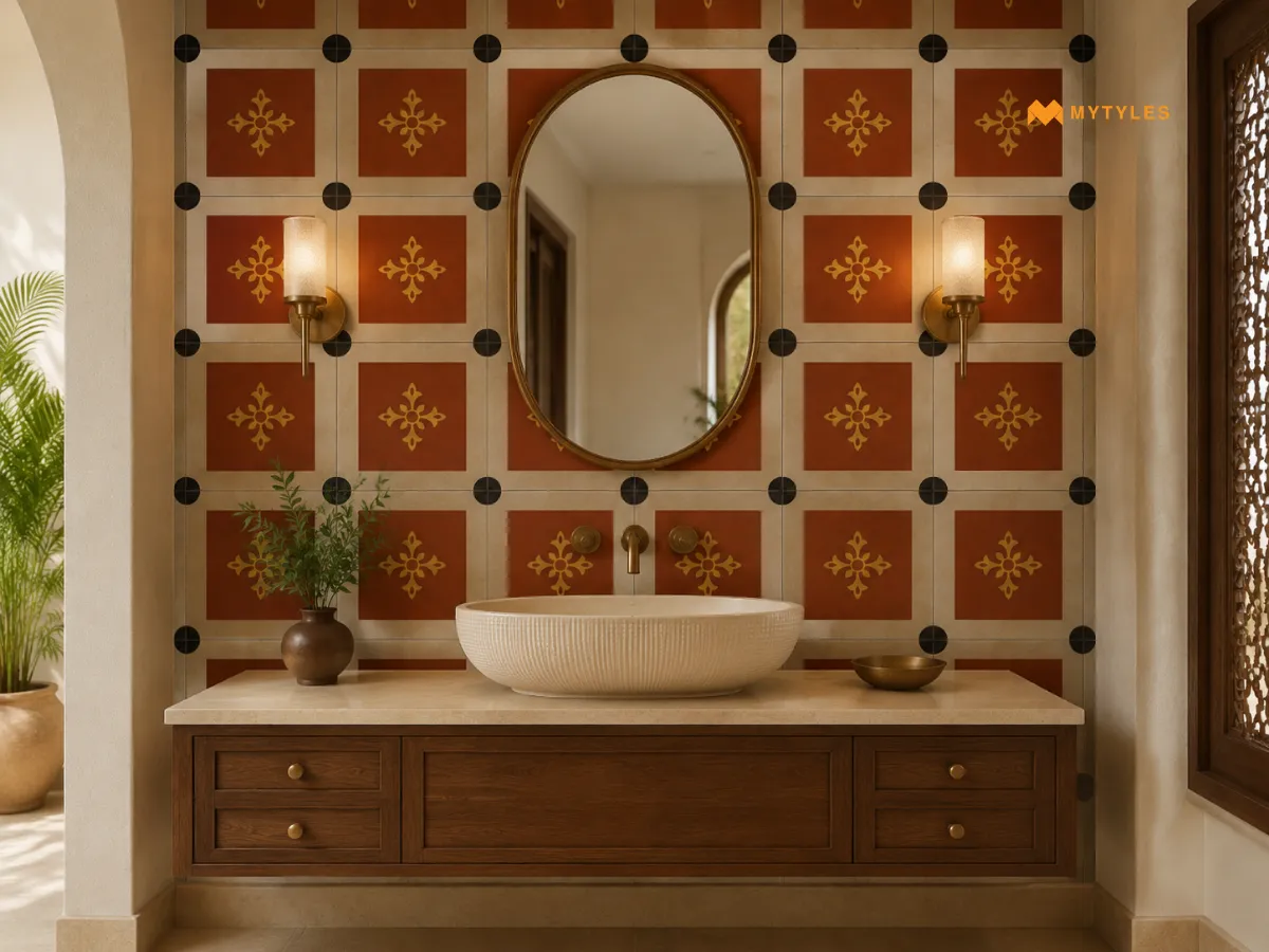 Moroccan Tile in hall wash basin
